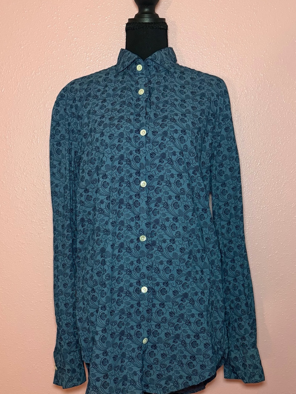 Eleventy Navy Blue Floral Button-Down Shirt